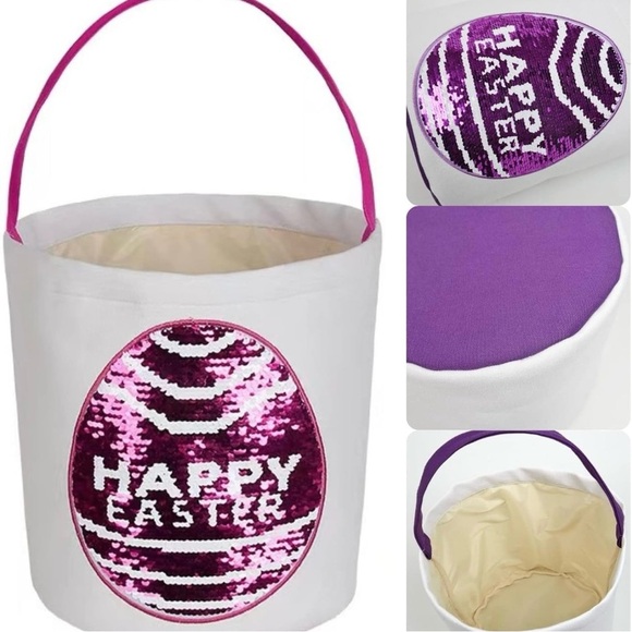 Purple Sequin Canvas Easter Basket for Kids: Personalized Bunny Tote - Picture 4 of 7